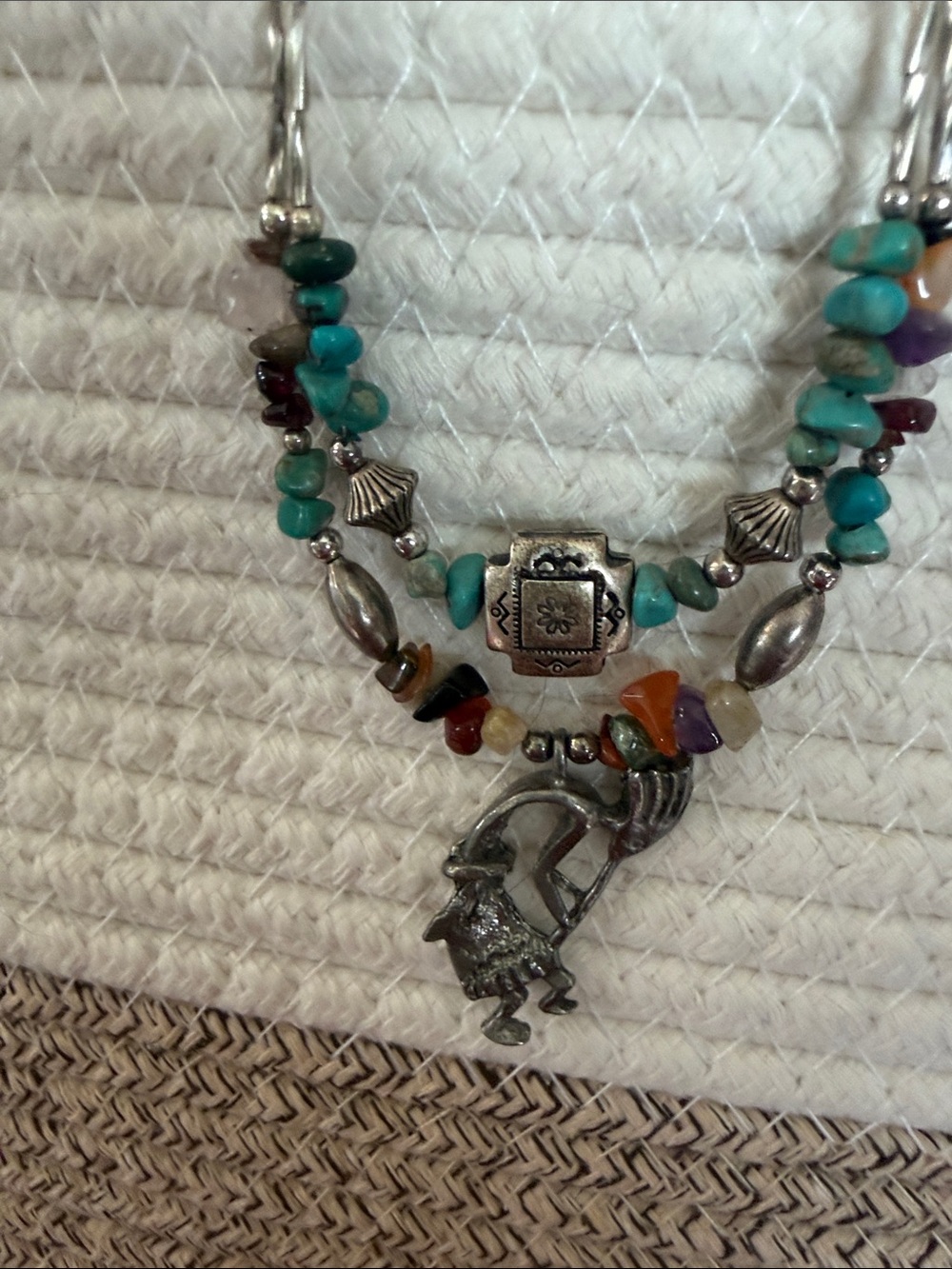Kokopelli turquoise double necklace sterling silver